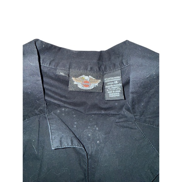 Harley Davidson Womens XL Black Sleeveless Button Down Embellished Wing Shirt - Picture 3 of 3